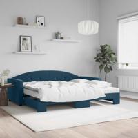 Slaapbank onderschuifbed en matrassen 90x200 cm fluweel blauw