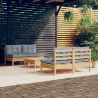 5-delige Loungeset met grijze kussens grenenhout