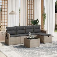 6-delige Loungeset met kussens poly rattan grijs