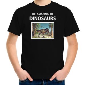 T-rex dinosaurus foto t-shirt zwart voor kinderen - amazing dinosaurs cadeau shirt T-rex dino liefhebber XL (158-164)  -