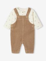 2-delige babyset met salopet van ribfluweel + T-shirt met lange mouwen ecru
