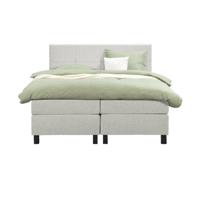 Leen Bakker - Boxspring Liv Geblokt - Ecru - 180x200 Cm - Vierkante Poot - Stof - Crème