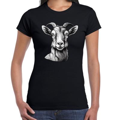 Cadeau T-shirt dames - boerderijdieren liefhebber - zwart - geit