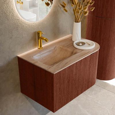 Badmeubel Mondiaz Kurve-Dlux | 75 cm | Meubelkleur Ruby | Wastafelkleur Saba | Solid surface | Wasbak linker zijde spoelbak | 1 kraangat
