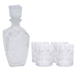 Atmos Fera whisky/water karaf 900 ml met 4x stuks whiskyglazen 230 ml - Whiskeyglazen