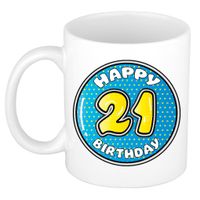 Verjaardag cadeau mok - 21 jaar - blauw - 300 ml - keramiek   - - thumbnail