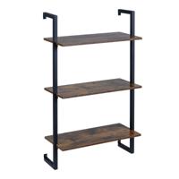 3-Traps Wandrek Keukenrek met Metalen Frame Wandgemonteerd Opslagrek Boekenrek Zwevend Rek Houten Rek Zwevend Rek 53x23x90 cm-Bruin