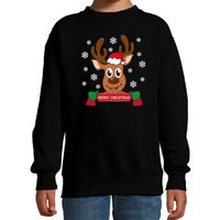 Bellatio Decorations kersttrui/sweater voor kinderen - Merry Christmas - rendier - zwart 14-15 jaar (170/176)  -