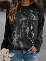 Horse Printed Raglan Sleeve Crew Neck Casual Sweatshirt - thumbnail