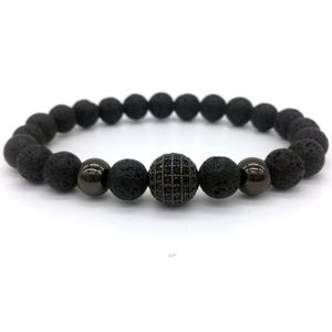 Memphis armband Lava kralen Zirconia Ball BK