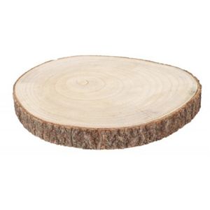 Kaarsenplateau boomschijf met schors - hout - D34 x H4 cm - rond