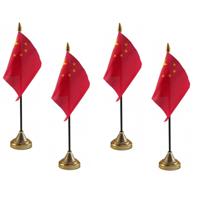 China tafelvlaggetjes - 4x stuks - 10 x 15 cm - met gouden standaard - H27 cm - versiering