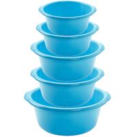 Voordeelset multi-functionele kunststof teiltjes blauw in 5-formaten