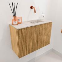 Toiletmeubel Mondiaz Joya Dlux | 60 cm | Meubelkleur Oak | Faye wastafel Nata Wasbak Rechts | Zonder kraangat(en)
