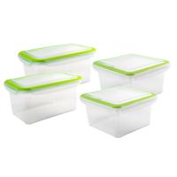 4x Voorraad/vershoudbakjes 1,5 en 2,5 liter transparant/groen 4x Voorraad/vershoudbakjes 1,5 en 2,5 liter transparant/groen
