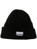 GANNI bonnet en maille nervurée - Noir