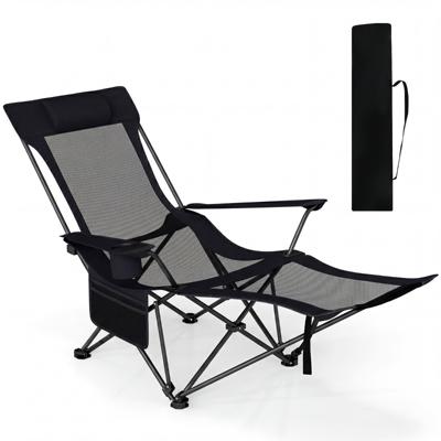 Campingstoel met Afneembare Voetensteun & Verstelbare Rugleuning & Hoofdsteun Visstoel-Zwart