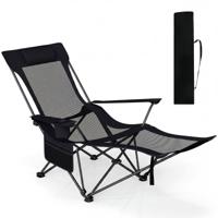 Campingstoel met Afneembare Voetensteun & Verstelbare Rugleuning & Hoofdsteun Visstoel-Zwart