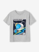 T-shirt met lovertjes en astronautenmotief gemêleerd grijs