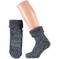 Dames anti-slip wollen huissokken/slofsokken navy blauw maat 39-42 - thumbnail