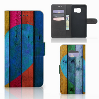 Samsung Galaxy S7 Edge Book Style Case Wood Heart - Cadeau voor je Vriend - thumbnail