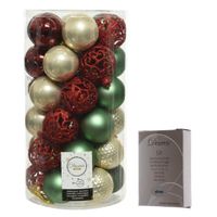 Kerstversiering mix pakket kunststof kerstballen 6 cm parel/rood/groen 37x stuks met haakjes