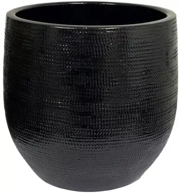 HS Tokio bloempot rond 20x18cm zwart geglazuurd