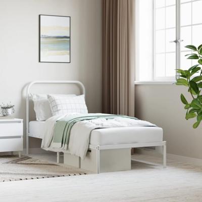 Bedframe met hoofdbord metaal wit 90x190 cm