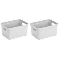 2x Kunststof opbergbakken/opbergmanden wit 13 liter 35,2 x 25,3 x 18,3 cm - Opbergbox