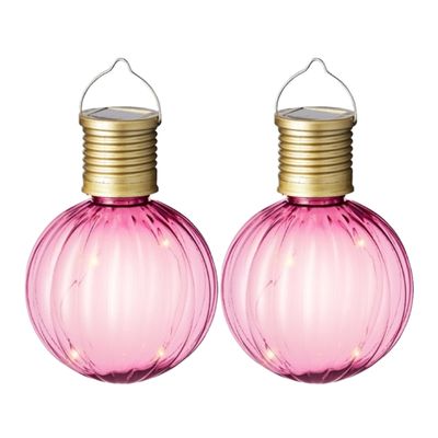 Lumineo tuin/buiten 4x stuks Led lampje/lampion solar verlichting roze 11 x 8 cm