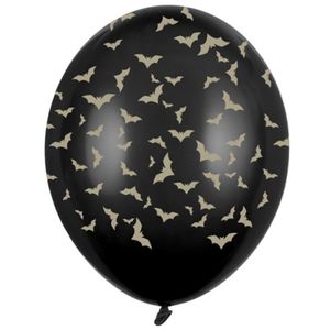 18x Mat zwarte ballonnen met gouden vleermuis print 30 cm Halloween feest/party versiering   -