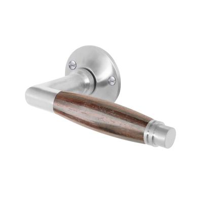 De Oude Deurklink Deurklink Retro palissander geveerd in mat nikkel met rond rozet
