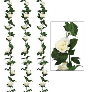 Kunstbloemen slinger rozen - 3x - 230 cm - wit - decoratie - versiering