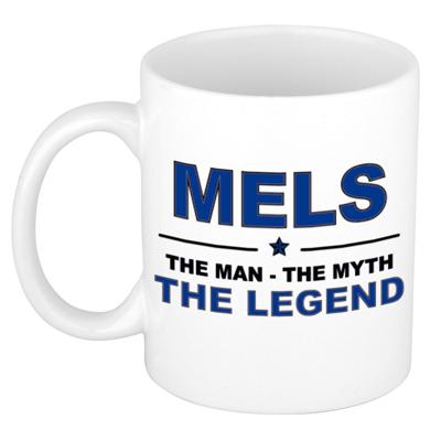 Mels cadeau mok - man myth legend - naam koffiemok / beker - wit en blauw - 300 ml