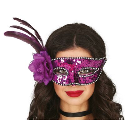Verkleed oogmasker Venitiaans - paars pailletten - volwassenen - Carnaval/gemaskerd bal