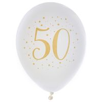 Verjaardag leeftijd ballonnen 50 jaar - 8x - wit/goud - 23 cm - Abraham/Sarah feestartikelen - thumbnail