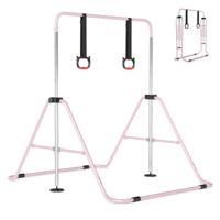 Opvouwbare Gymnastiekstang voor Kinderen met Vier in Hoogte Verstelbare Dwarsbalken en Gymnastiekringen Roze