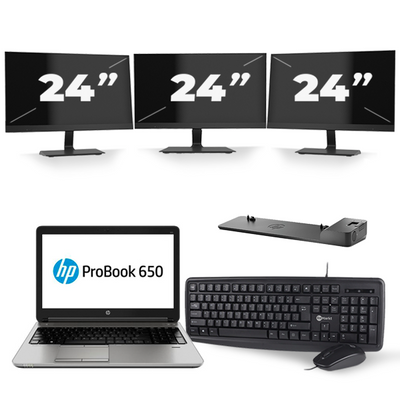 HP ProBook 650 G3 - Intel Core i5-7e Generatie - 15 inch - 8GB RAM - 256GB SSD - Windows 11 + 3x 24 inch Monitor