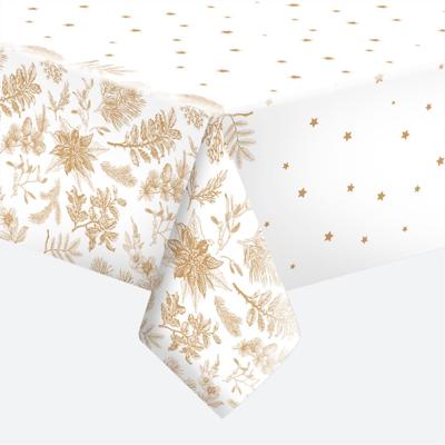 Daisy Kerst tafelkleed - 120 x 180 cm - wit/goud - papier - bladeren print - tafellaken