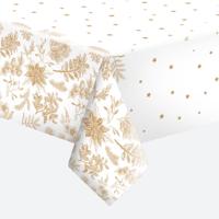 Daisy Kerst tafelkleed - 120 x 180 cm - wit/goud - papier - bladeren print - tafellaken