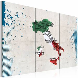 Schilderij - Kaart van Italië, Multi-gekleurd, 3luik , premium print op canvas