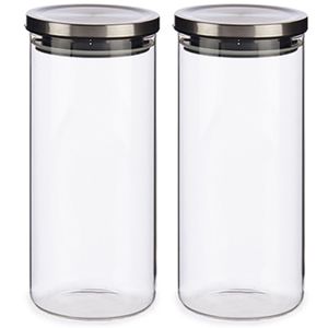 Set van 2x stuks glazen luxe keuken voorraadpotten/voorraadbussen met deksel zilver 1380 ml