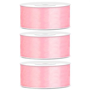 3x Hobby/decoratie roze satijnen sierlinten 2,5 cm/25 mm x 25 meter