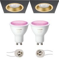 Pragmi Rodos Pro - Inbouw Vierkant - Mat Zwart/Goud - 93mm - Philips Hue - LED Spot Set GU10 - White and Color Ambiance - Bluetooth