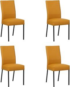 Set van 4 Gele leren moderne eetkamerstoelen Real - poot vierkant zwart - Toledo Leer Leem (geel leer)