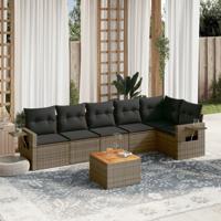 7-delige Loungeset met kussens poly rattan grijs