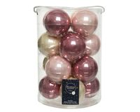 Kerstbal glas d8 cm roze 16st kerst - Decoris