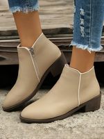 Simple Zipper Pointed Toe Chunky Heel Booties