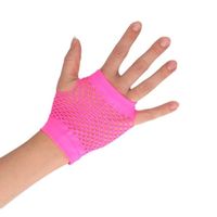 Roze rocker/punker verkleed handschoenen met gaatjes voor dames/heren   - - thumbnail