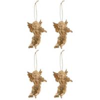 Decoris engel met viool - 4x - goud - kunststof - 10 x 6 cm - kerstversiering - hangdecoratie